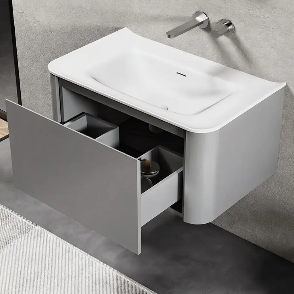 [BC4081-80GREY] PU021 – Mobilje Tualeti 80x50 cm, Gri Mat me Lavaman të Integruar