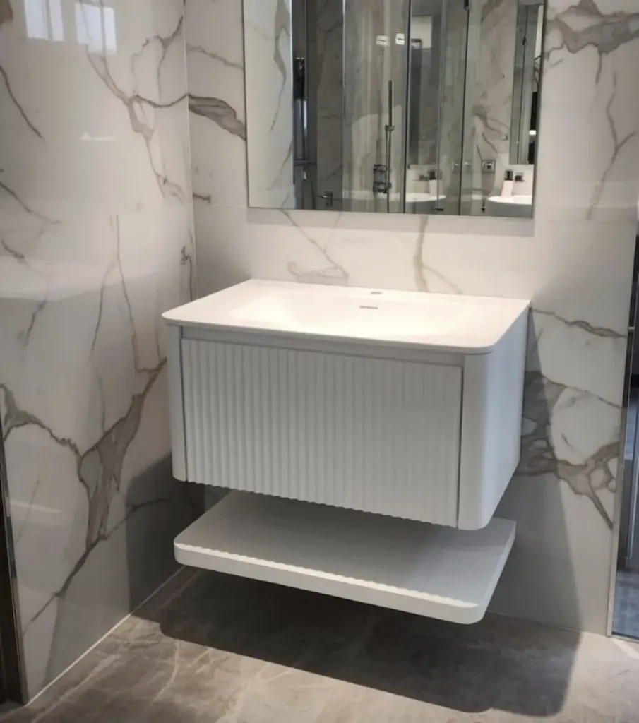 [BC4083-80M] Mobilje Tualeti 80x50 cm Bardhë Mat + Plan + Lavaman | PU007