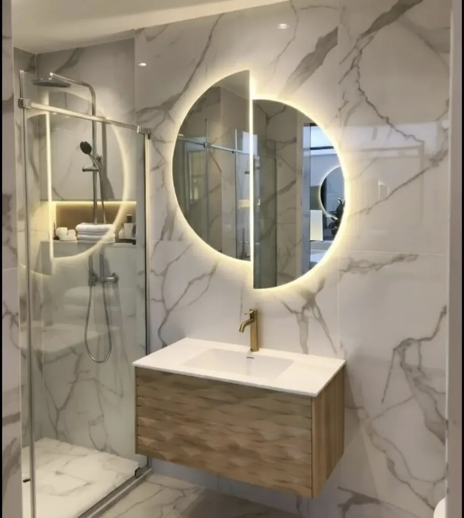 [KL910531L] Pasqyre gjysem rreth L led touch antifog 54x35x1080